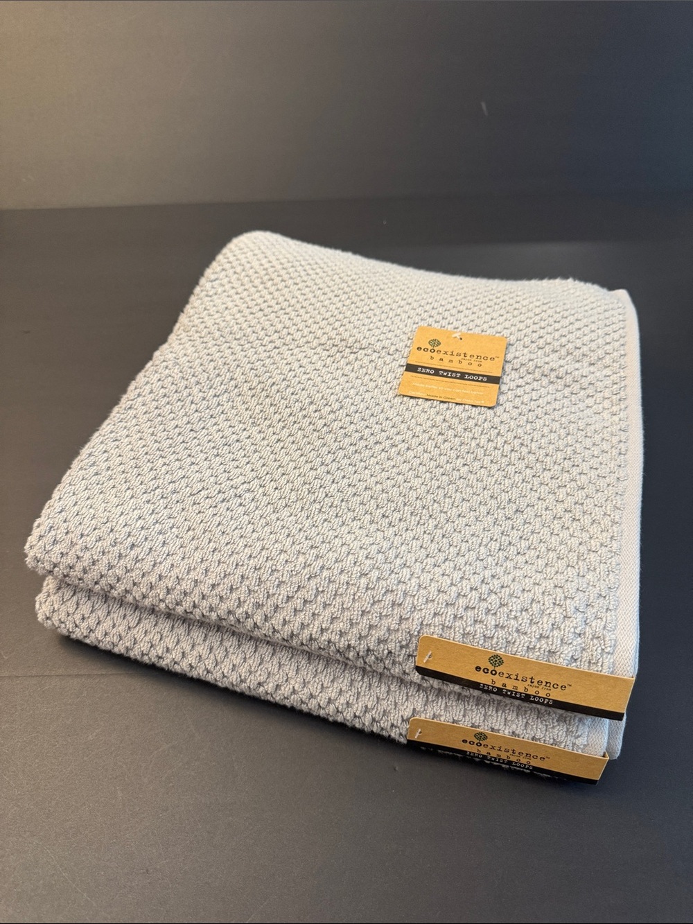 2pc ECOEXISTENCE Bamboo Zero Twist Loops Bath Towel Set - Pearl Gray